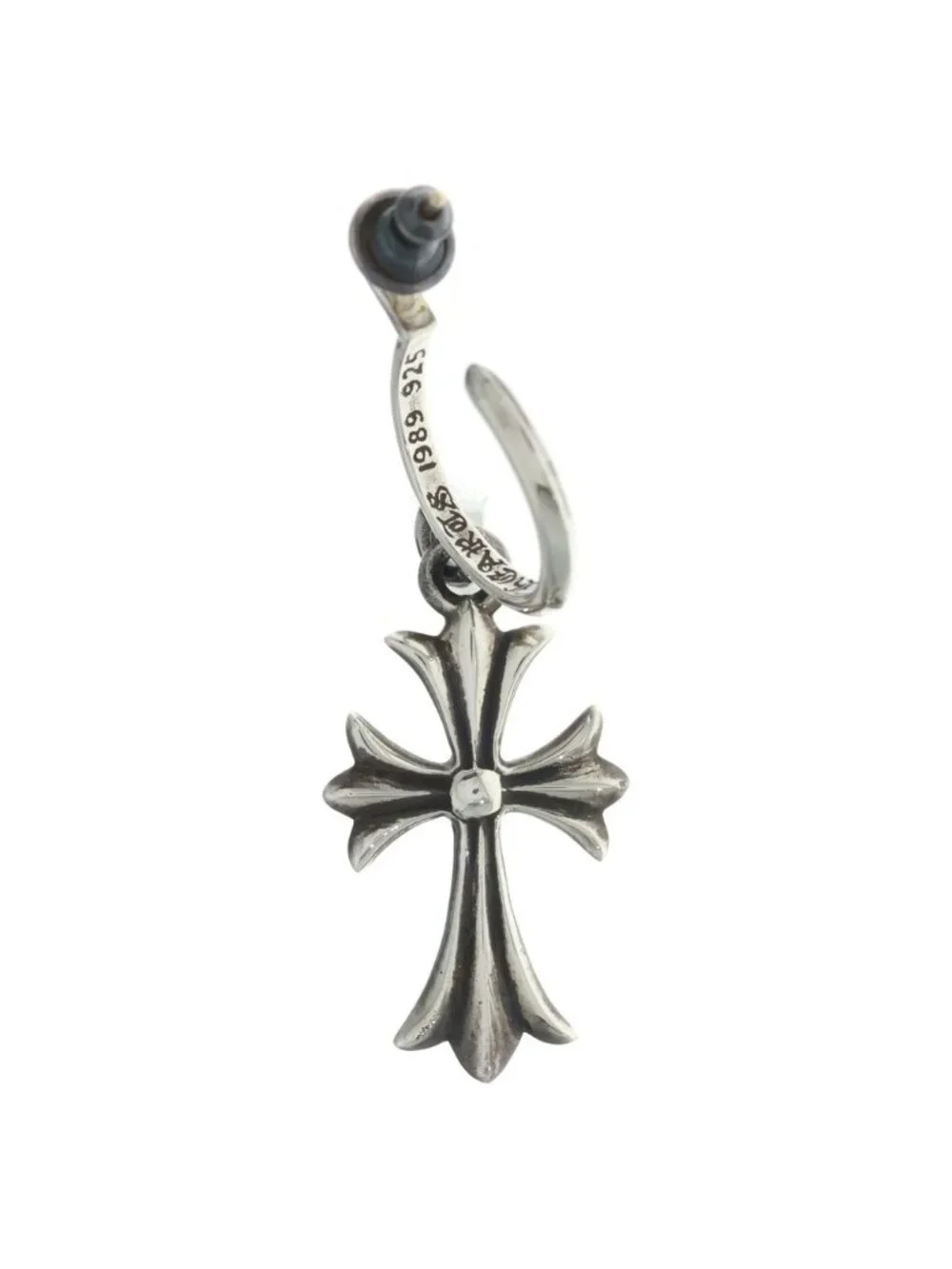 Chrome Hearts Tiny CH Cross Hoop Earrings Silver